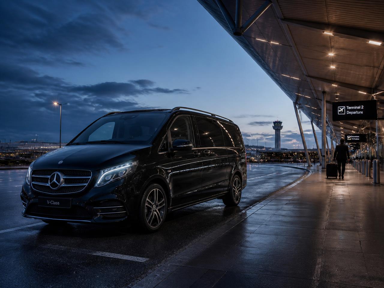 İstanbul'da yolcu alan siyah Mercedes-Benz Vito transfer aracı